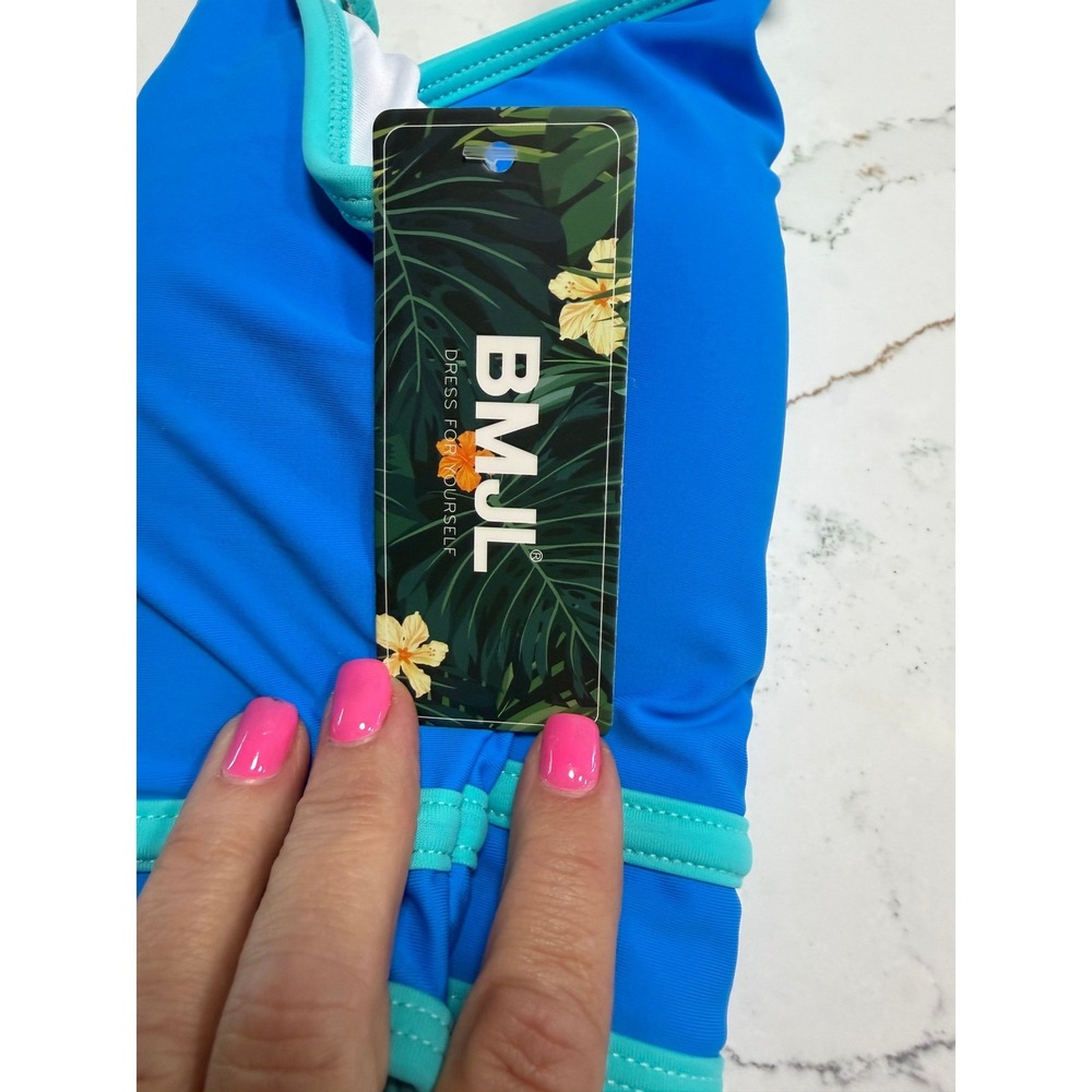BMJL Women Blue Teal Colorblock High Waisted Bikini Set Sporty Two Piece NWT - Picture 8 of 10